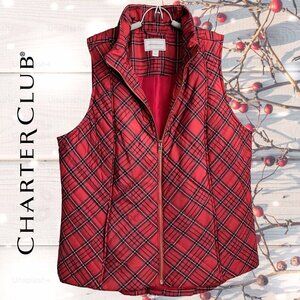 CHARTER CLUB ~ Red Tartan Plaid Quilted Vest ~ XXL ~ NWOT